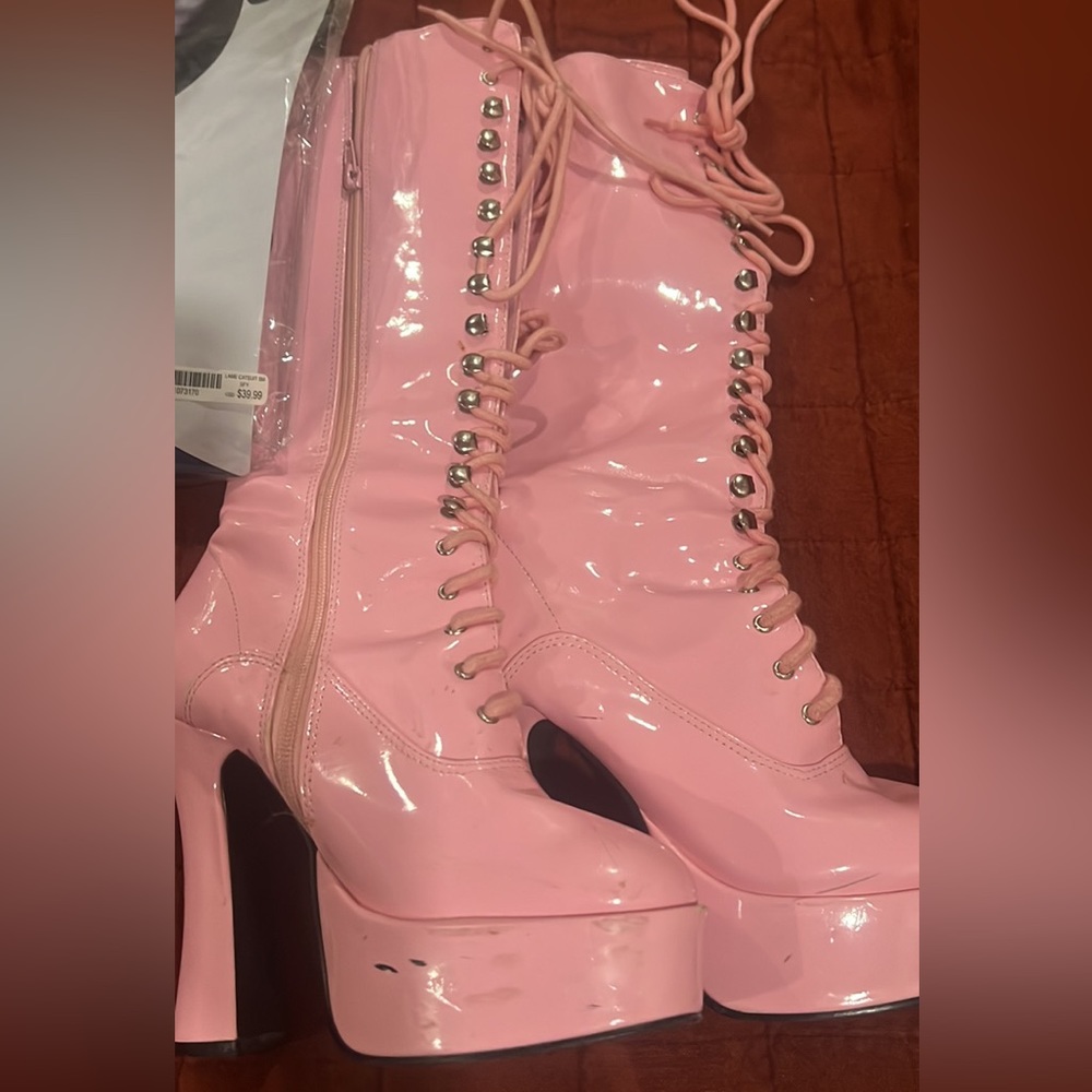 Tall Lace up Pink Platform Boots size 7